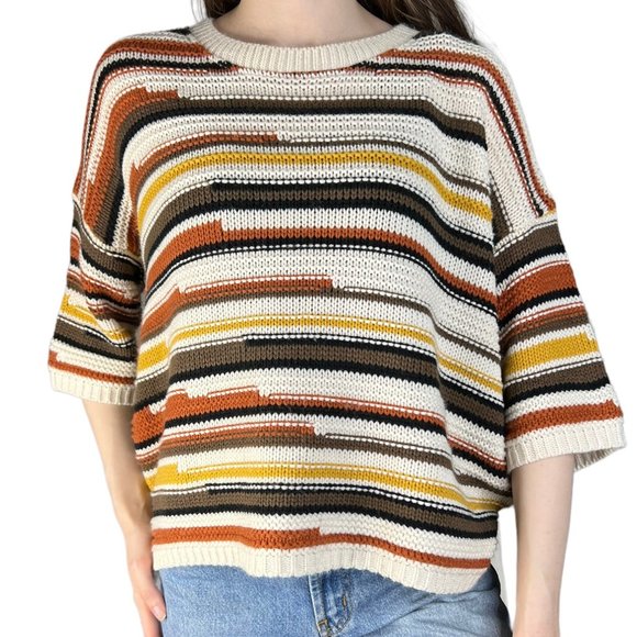 JohnPaulRichard Sweaters - Multi-Color Half Sleeve Striped Sweater Top John Paul Richard Grannycore Medium